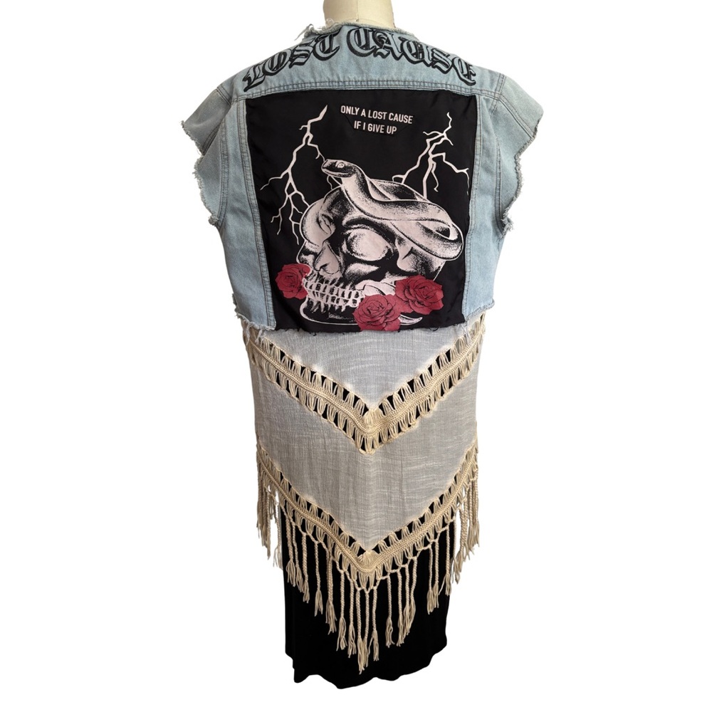 Upcycled by Me: Rockstar Denim Vest Jacket with Crochet Braided Detail Boho